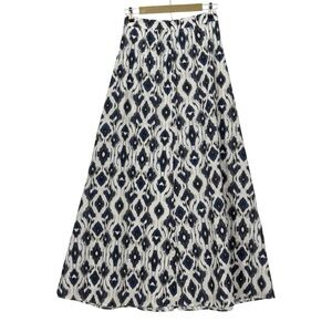 Manila Grace A-Line Maxi Skirt Size 4 100% Cotton Blue White Abstract Print